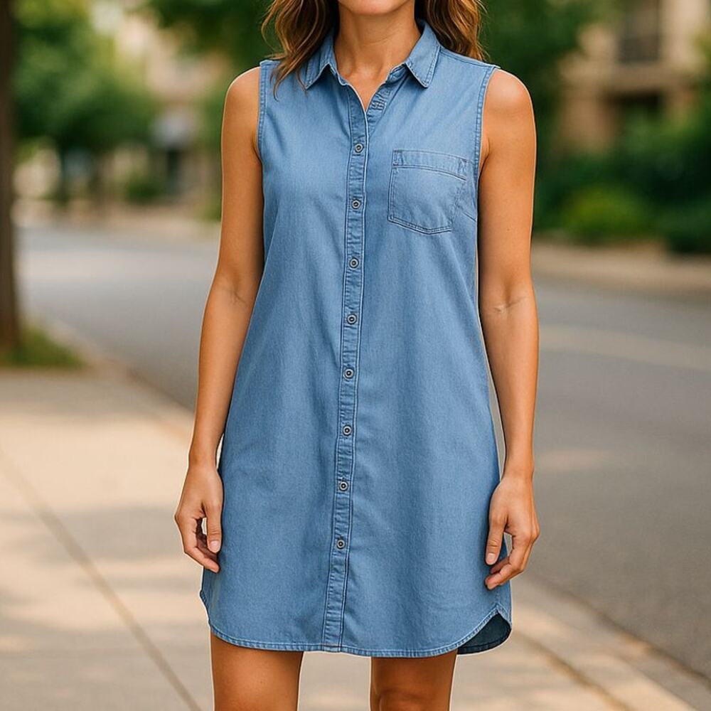 Style & Co. Blue Chambray Sleeveless Shirt Dress Size Small